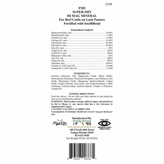 Super-Min Hi Mag Mineral for Beef Cattle on Lush Pasture (50lb Bag)