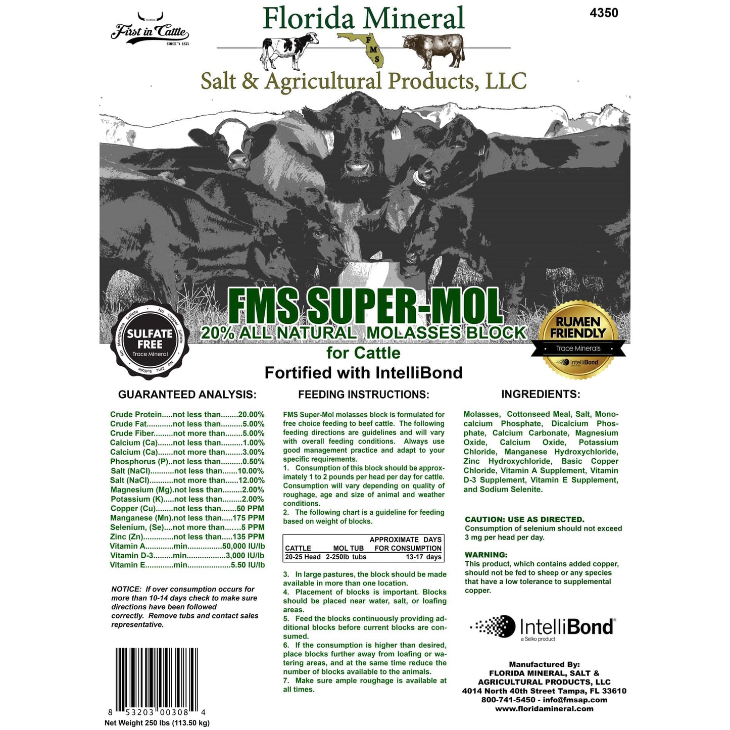 Super-Mol 20% All Natural Molasses for Cattle (250lb Block)