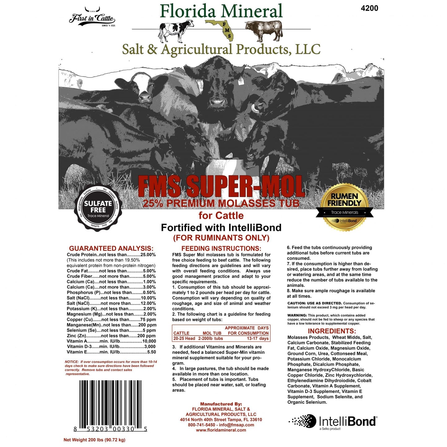Super-Mol 25% Premium Molasses for Cattle (200lb Tub)