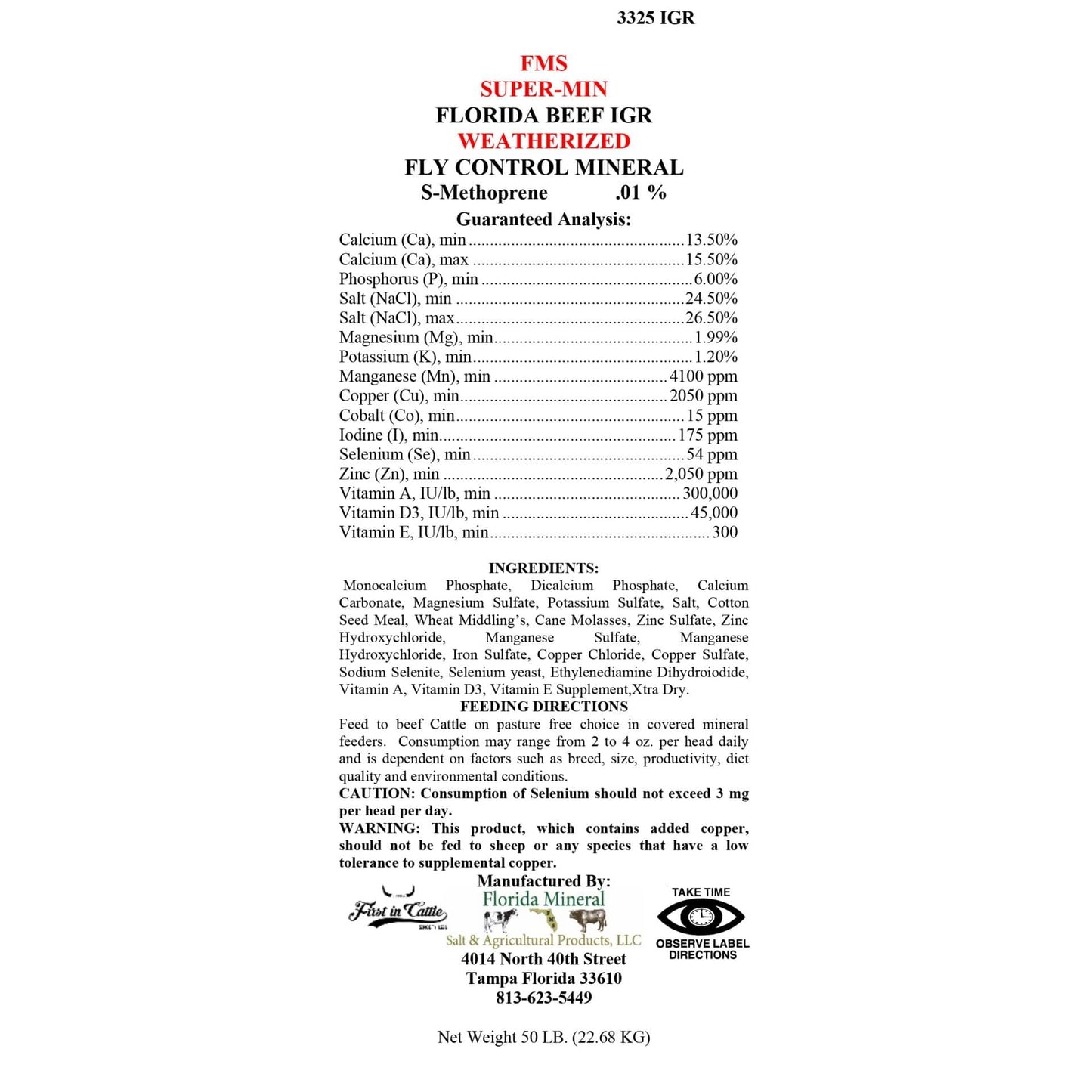 Super-Min Florida Beef Hi Se Range Mineral IGR Weatherized Fly Control Mineral (50lb Bag)
