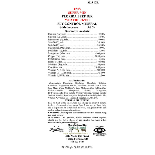Super-Min Florida Beef Hi Se Range Mineral IGR Weatherized Fly Control Mineral (50lb Bag)