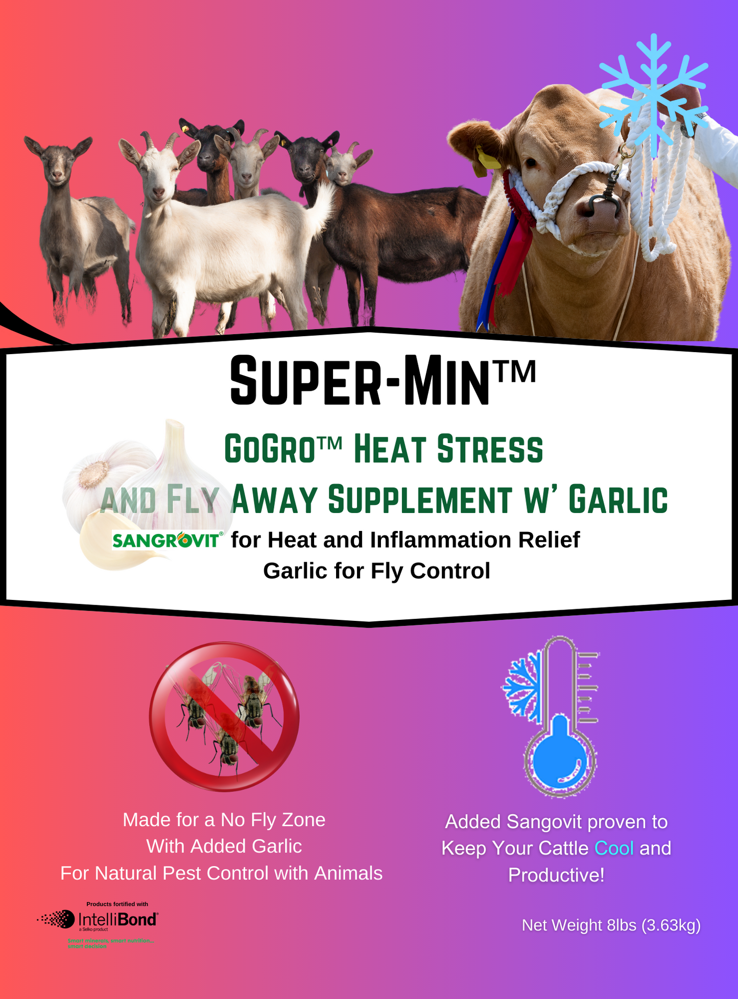 Super-Min™ GoGro™ Heat Stress and Fly Away Supplement w' Garlic (8lb Pouch)