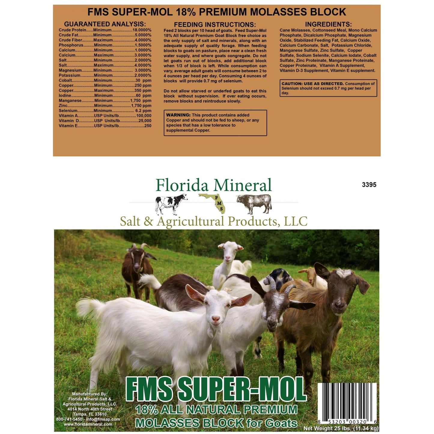 Super-Mol 18% All Natural Premium Molasses for Goats (25lb Block)