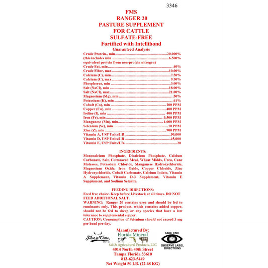 Super-Min Ranger 20 Pasture Supplement for Cattle Sulfate-Free (50lb Bag)