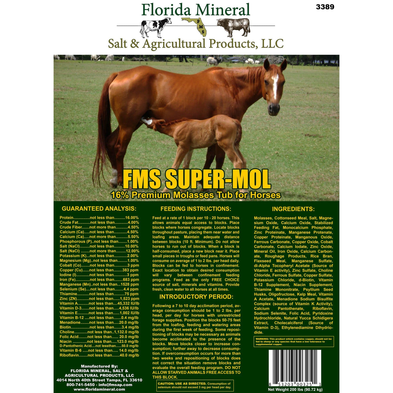 SuperMol 16 Premium Molasses for Horses (200lb Tub) Florida Mineral Salt