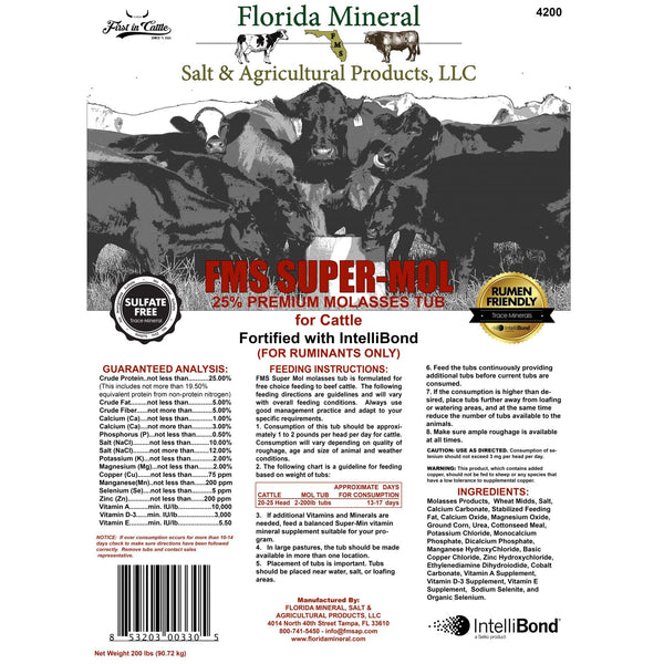 SuperMol 25 Premium Molasses for Cattle (200lb Tub) Florida Mineral