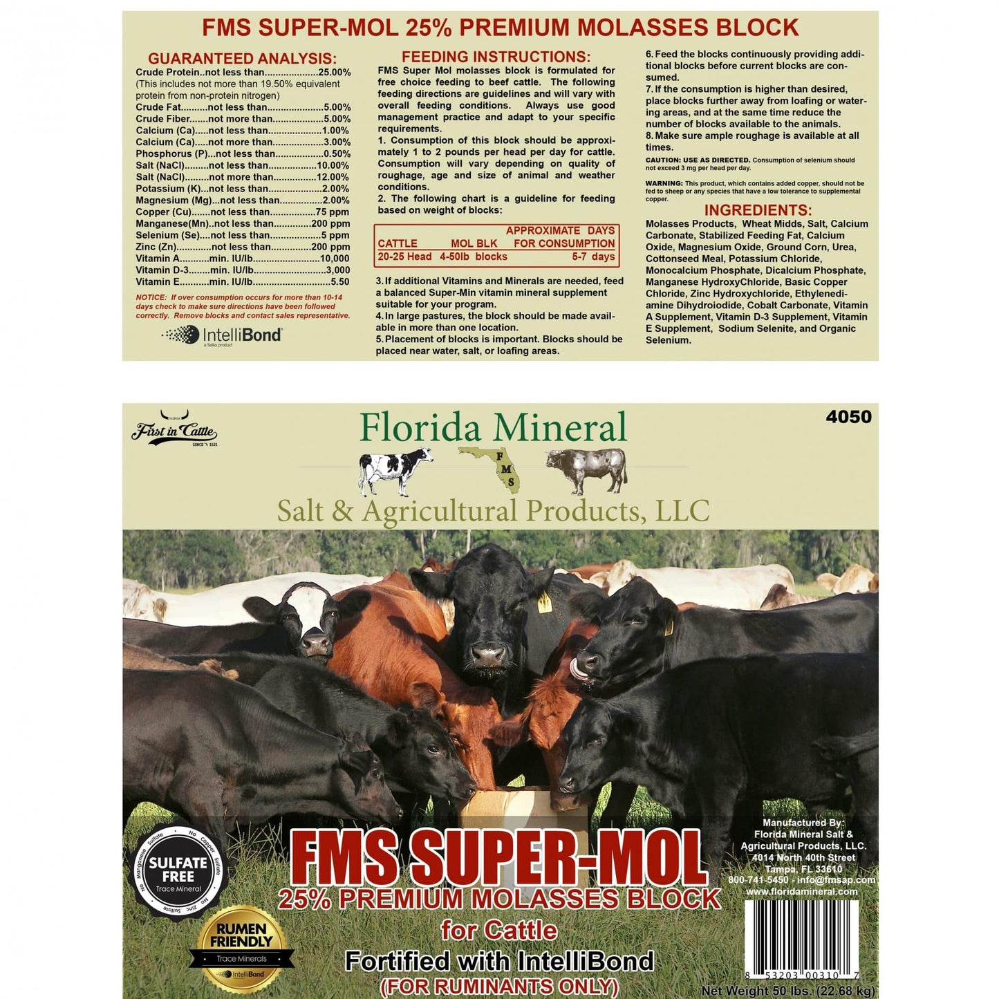 Super-Mol 25% Premium Molasses for Cattle (50lb Block)