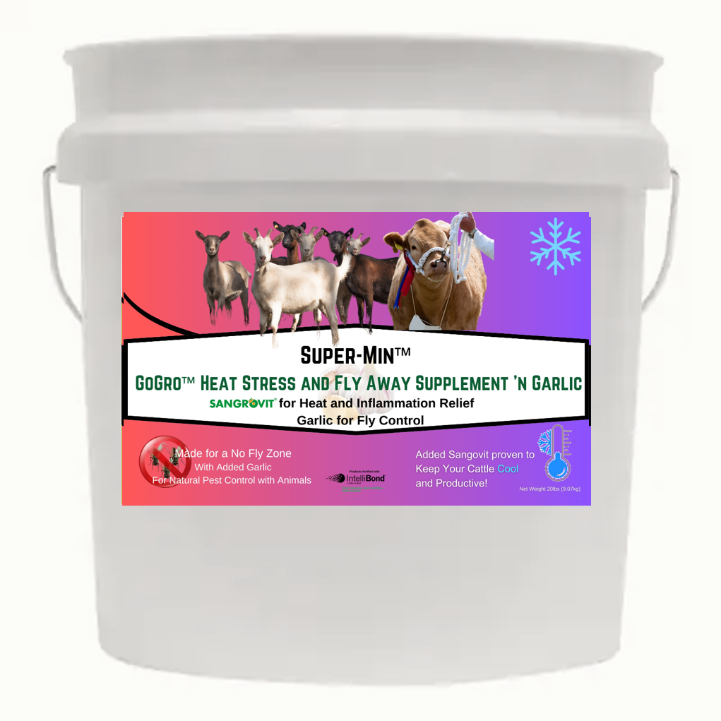 Super-Min™  GoGro™ Heat Stress and Fly Away Supplement w' Garlic (20lb Pail)