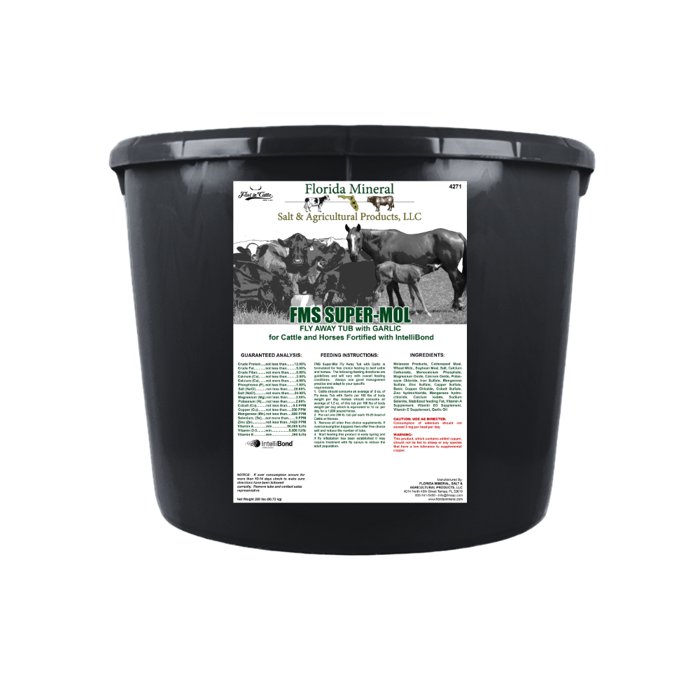 Super-Mol 12% Fly Away Tub w Garlic for Cattle and Horses (200lb Tub)