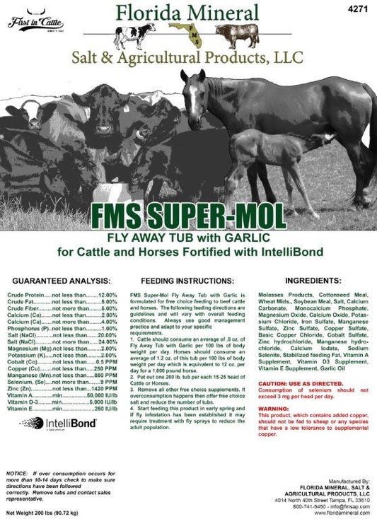 Super-Mol 12% Fly Away Tub w Garlic for Cattle and Horses (200lb Tub)